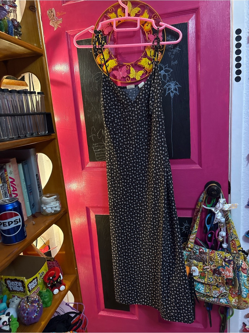 Levi's Black Maxi Slip Dress with Tiny White Floral Print